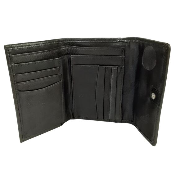 Fossil Trifold Wallet Black Genuine Leather Fold Over Travel Wallet Card Case - Picture 5 of 9